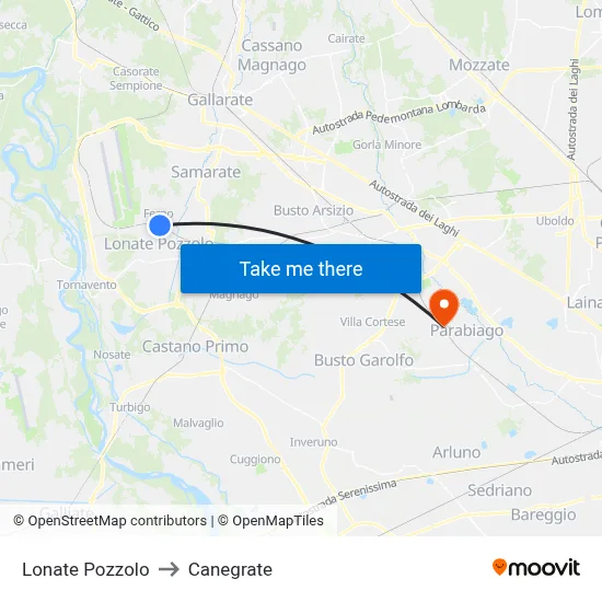 Lonate Pozzolo to Canegrate map
