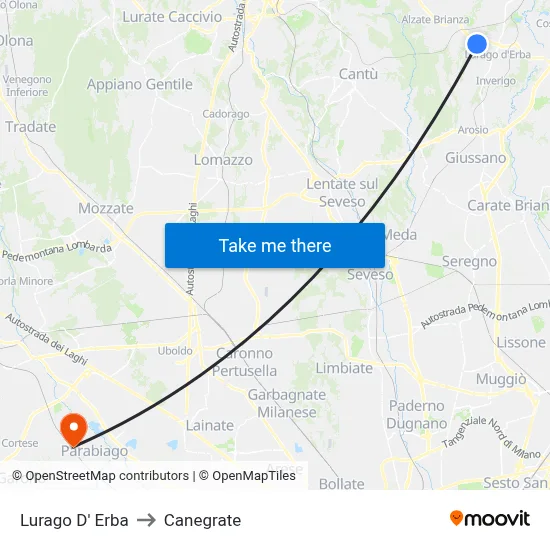 Lurago d'Erba to Canegrate map