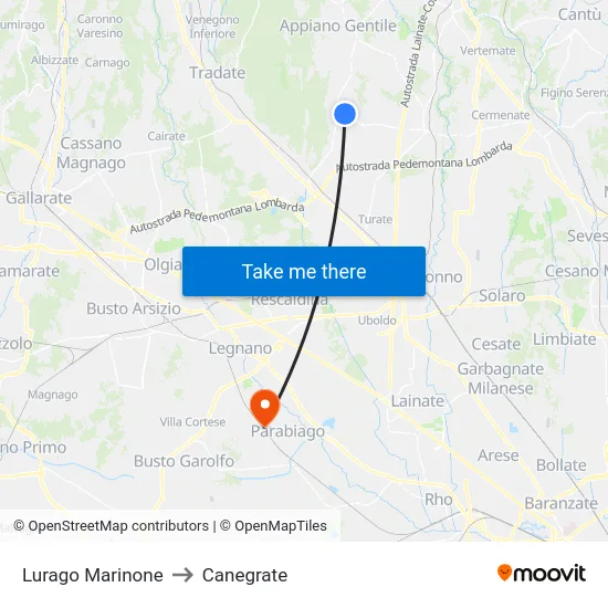Lurago Marinone to Canegrate map