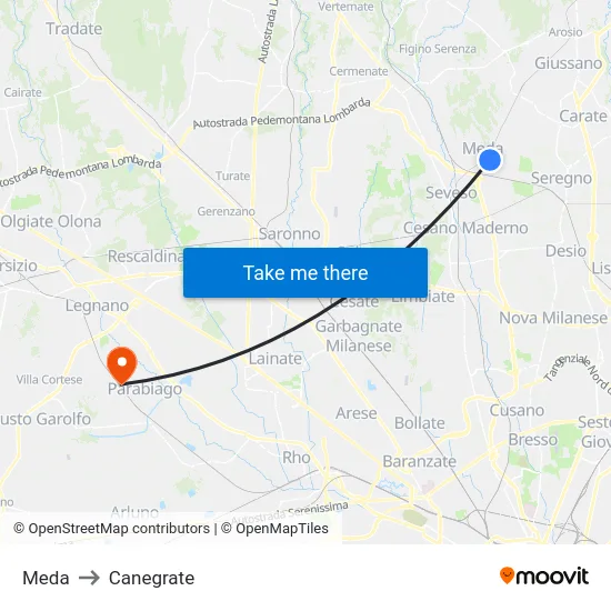 Meda to Canegrate map