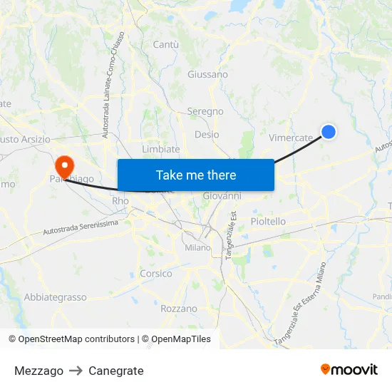 Mezzago to Canegrate map