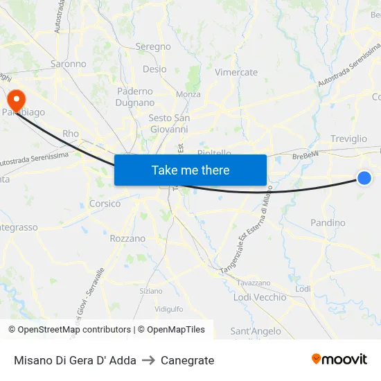 Misano di Gera d'Adda to Canegrate map