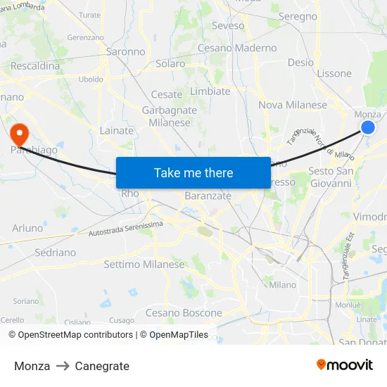 Monza to Canegrate map