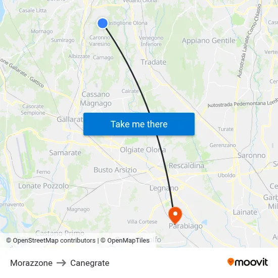 Morazzone to Canegrate map