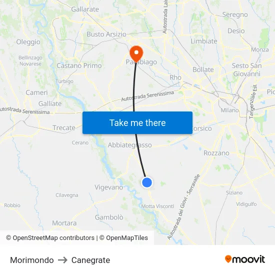 Morimondo to Canegrate map