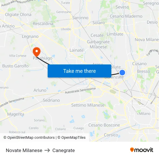 Novate Milanese to Canegrate map