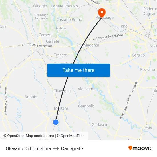 Olevano Di Lomellina to Canegrate map