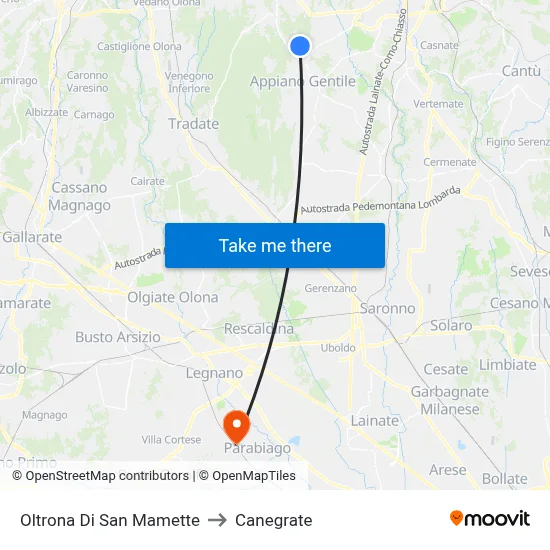 Oltrona Di San Mamette to Canegrate map