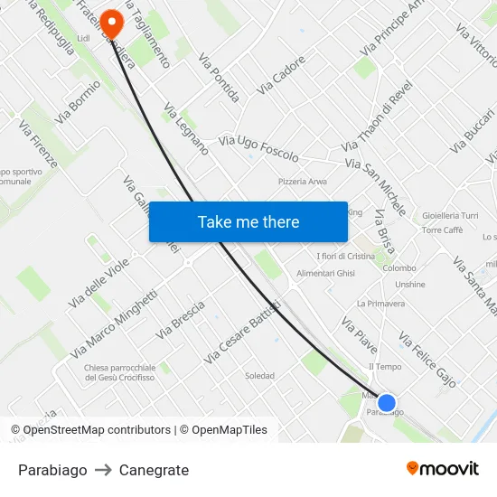 Parabiago to Canegrate map