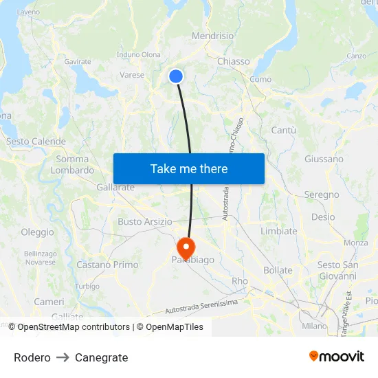 Rodero to Canegrate map