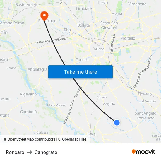 Roncaro to Canegrate map