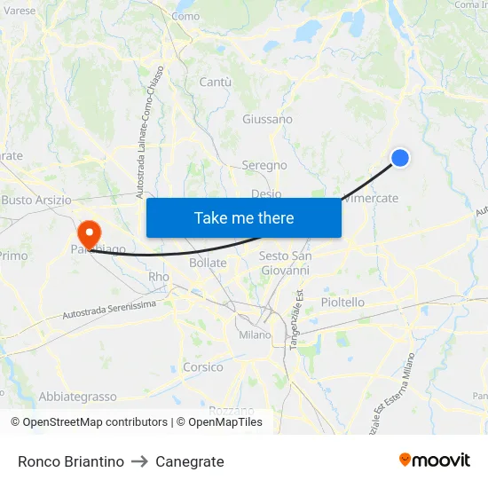 Ronco Briantino to Canegrate map