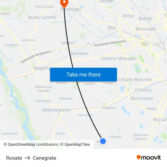 Rosate to Canegrate map