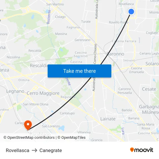 Rovellasca to Canegrate map