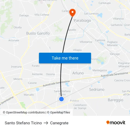 Santo Stefano Ticino to Canegrate map