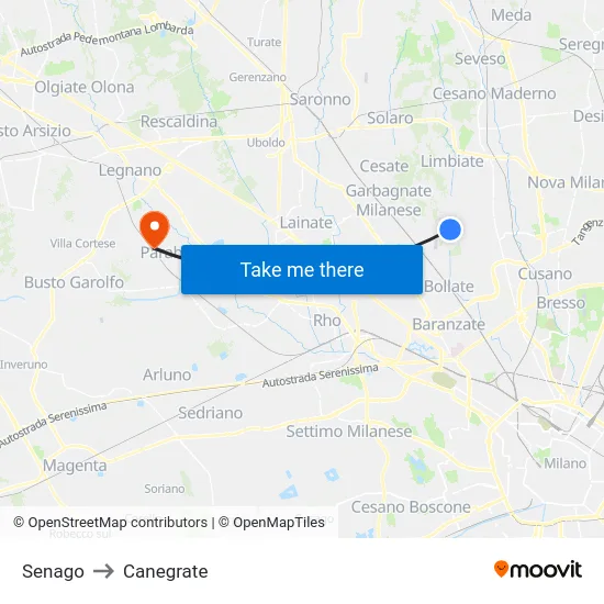 Senago to Canegrate map