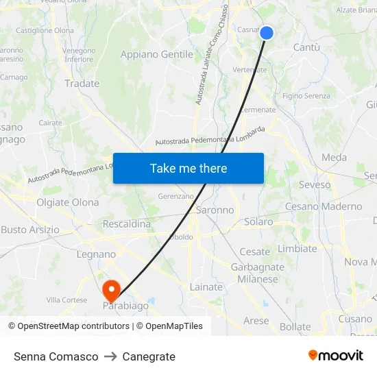 Senna Comasco to Canegrate map