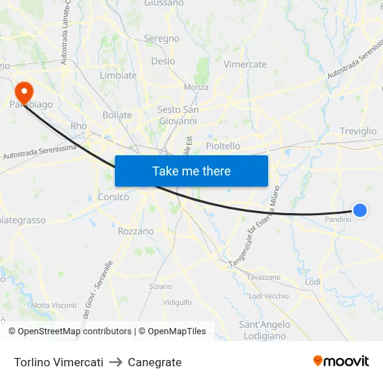 Torlino Vimercati to Canegrate map