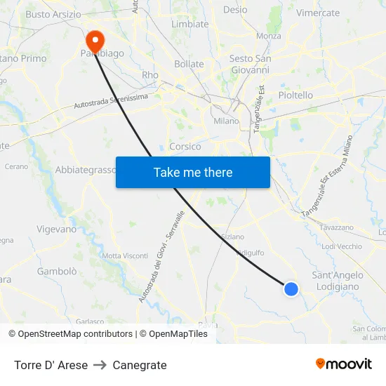 Torre D' Arese to Canegrate map