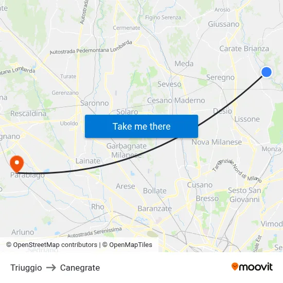 Triuggio to Canegrate map