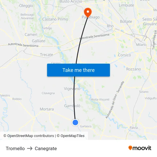 Tromello to Canegrate map