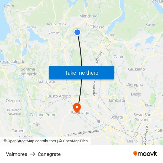 Valmorea to Canegrate map