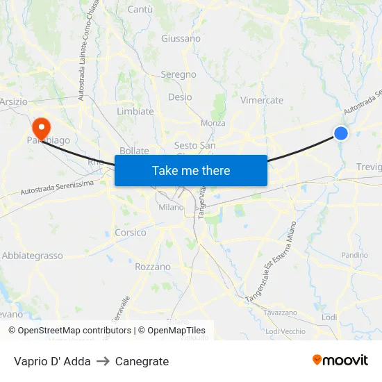 Vaprio d'Adda to Canegrate map