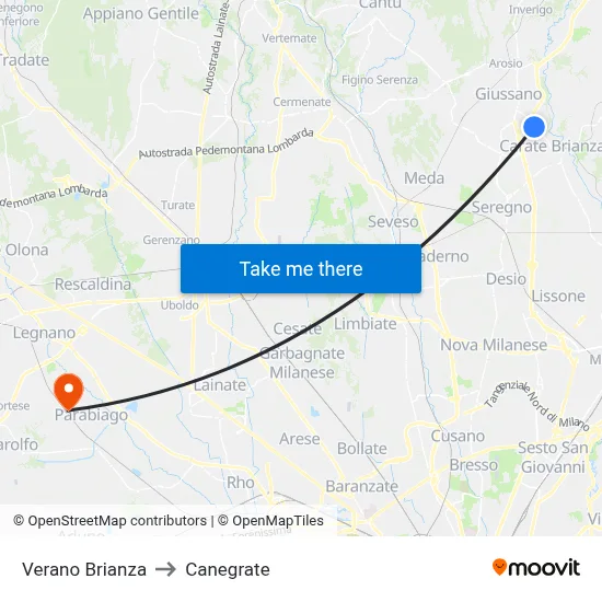 Verano Brianza to Canegrate map