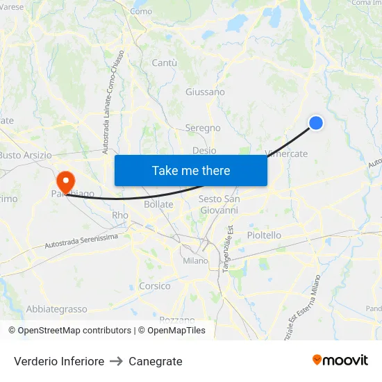 Lower Verderio to Canegrate map