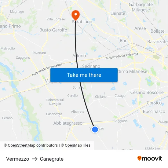 Vermezzo to Canegrate map