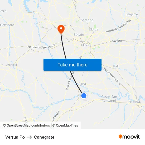 Verrua Po to Canegrate map