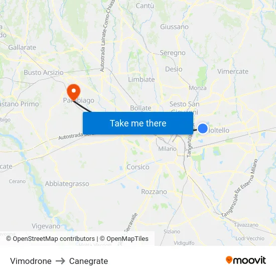 Vimodrone to Canegrate map