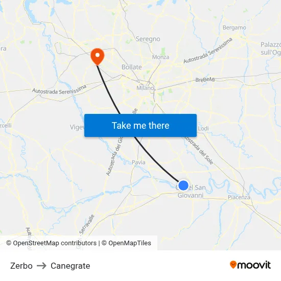Zerbo to Canegrate map