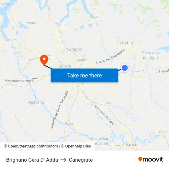 Brignano Gera d'Adda to Canegrate map