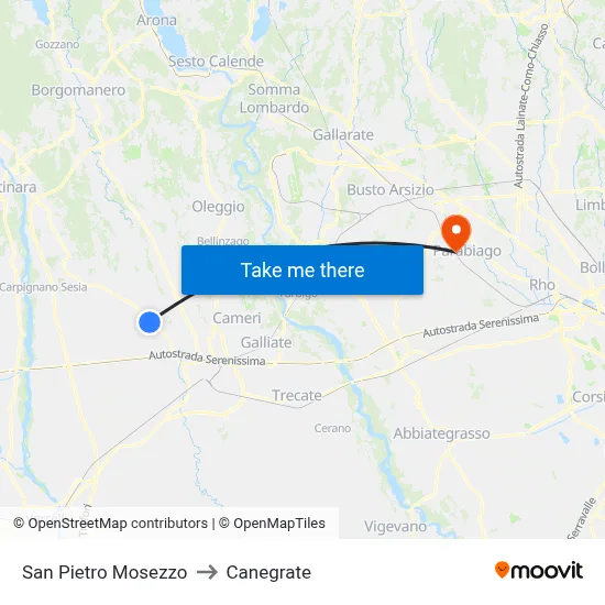 San Pietro Mosezzo to Canegrate map