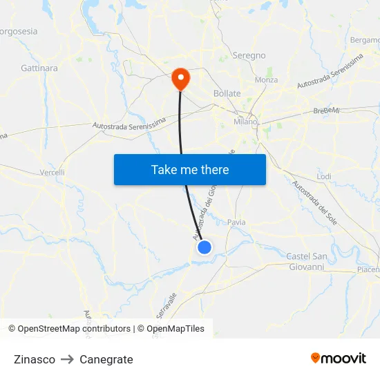 Zinasco to Canegrate map