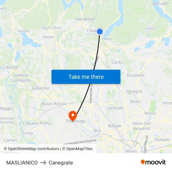Maslianico to Canegrate map