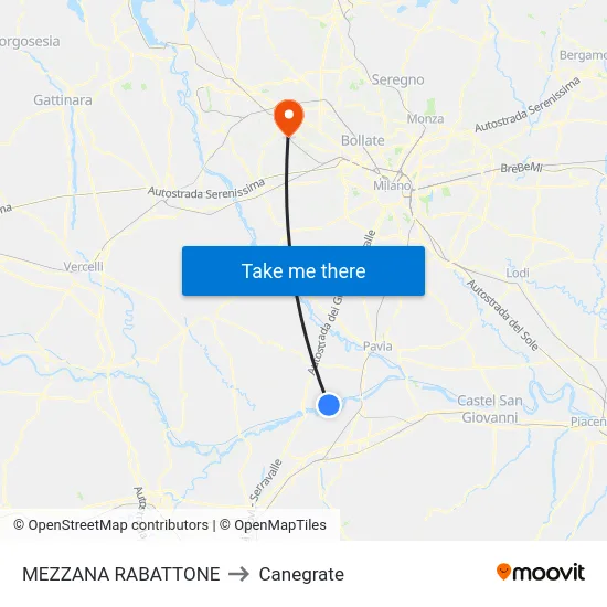 Mezzana Rabattone to Canegrate map