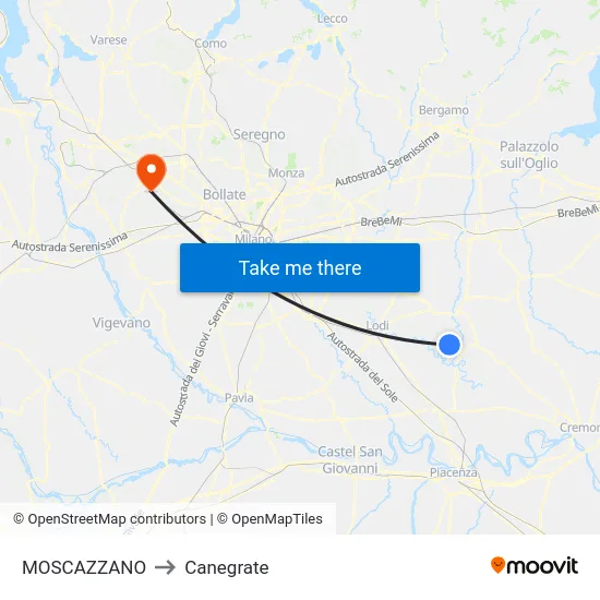 Moscazzano to Canegrate map
