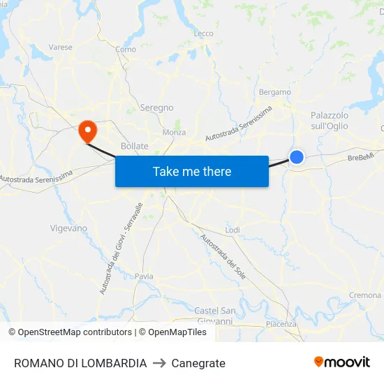 Romano di Lombardia to Canegrate map