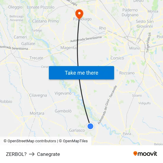 Zerbol to Canegrate map