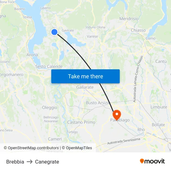 Brebbia to Canegrate map