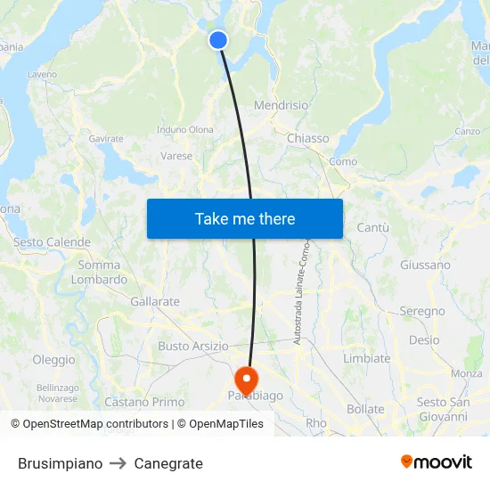 Brusimpiano to Canegrate map