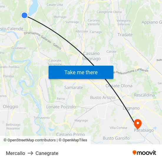 Mercallo to Canegrate map