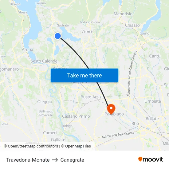 Travedona-Monate to Canegrate map