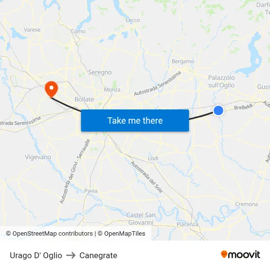 Urago D' Oglio to Canegrate map