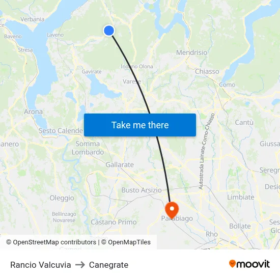 Rancio Valcuvia to Canegrate map
