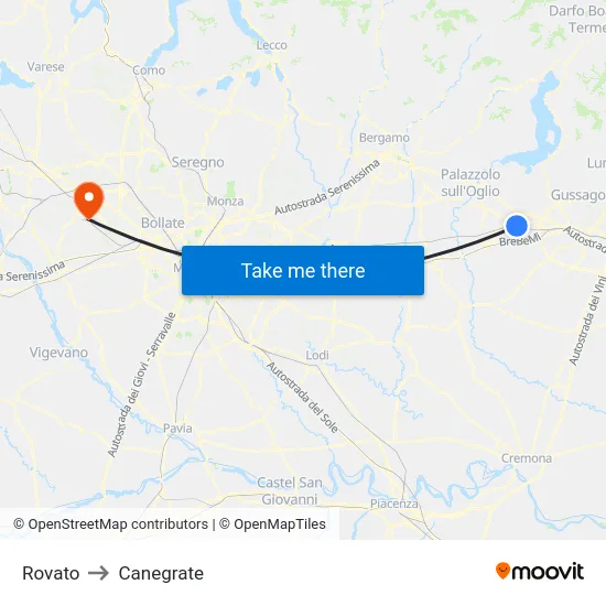 Rovato to Canegrate map