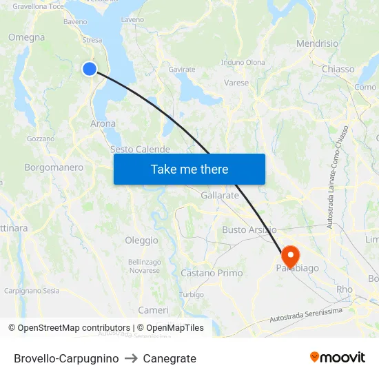 Brovello-Carpugnino to Canegrate map