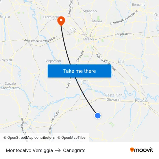 Montecalvo Versiggia to Canegrate map